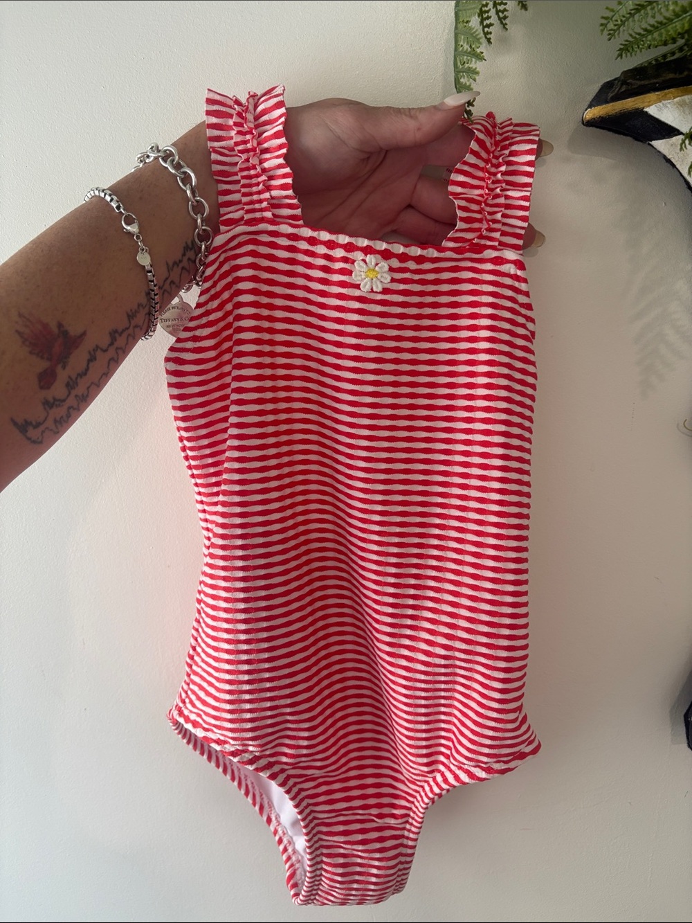NWT Cat and Jack Red & White Striped One-Piece Swimsuit-  XS (4/5)